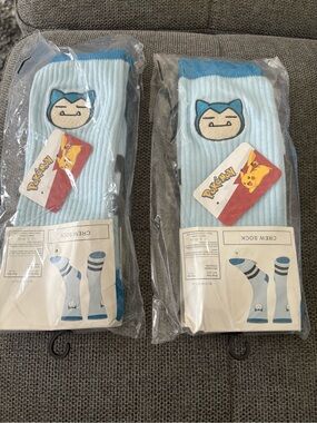 Pokemon Light Blue Snorlax Crew Socks - Pair